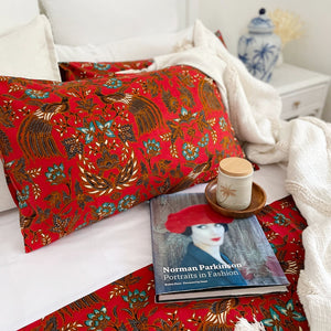 Red Peacock Duvet Cover and Pillowcase Set